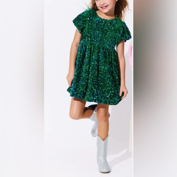 Lola + The Boys Other - LOLA + the boys EMERALD SHIMMER PARTY girls DRESS